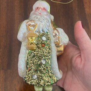 Katherine's Collection Glass Green Gold Santa Ornament Collectible 6"!